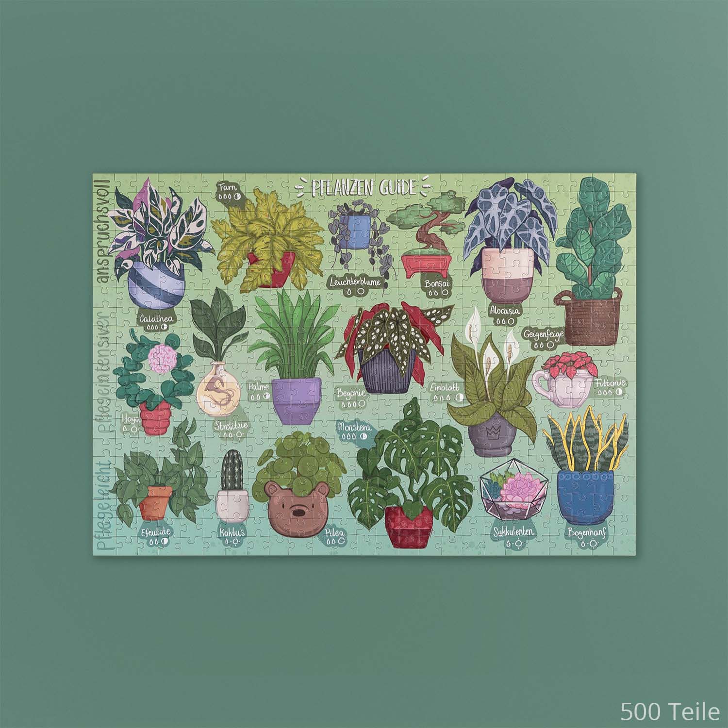 Pflanzenguide Puzzle mit grünem Hintergrund und 500 Teilen